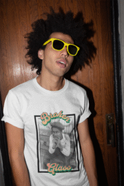 model with glasses where 0742 clothing co 0742 Broken Glass in white